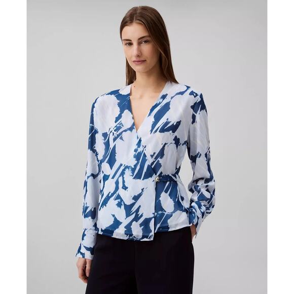 Calvin Klein Womens Floral Chiffon V-Neck Poseidon Blouse - Picture 1 of 2